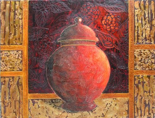 Painting titled "le pot chinois" by Bernadette Lopicki, Original Artwork