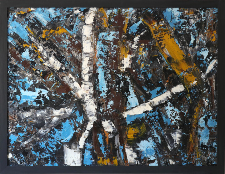 Painting titled "Birch Tree Painting…" by Lora Pavlova, Original Artwork, Oil