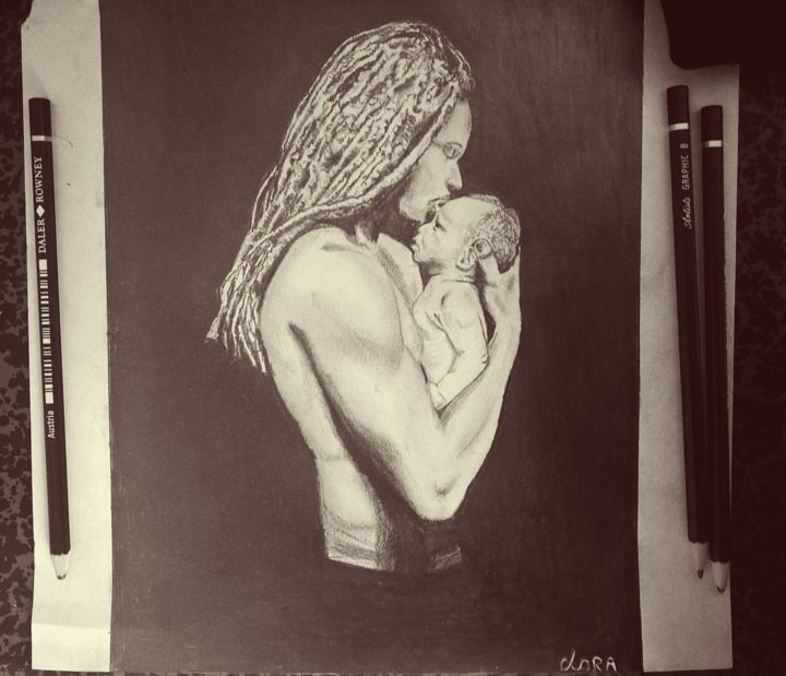 Dessin intitulée "Paternity" par Lora, Œuvre d'art originale, Graphite