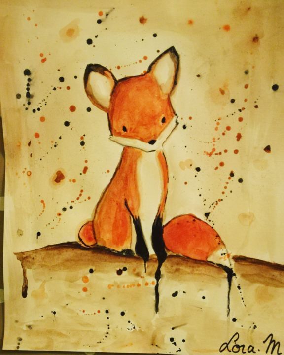 Schilderij getiteld "Renard" door Lora, Origineel Kunstwerk, Aquarel