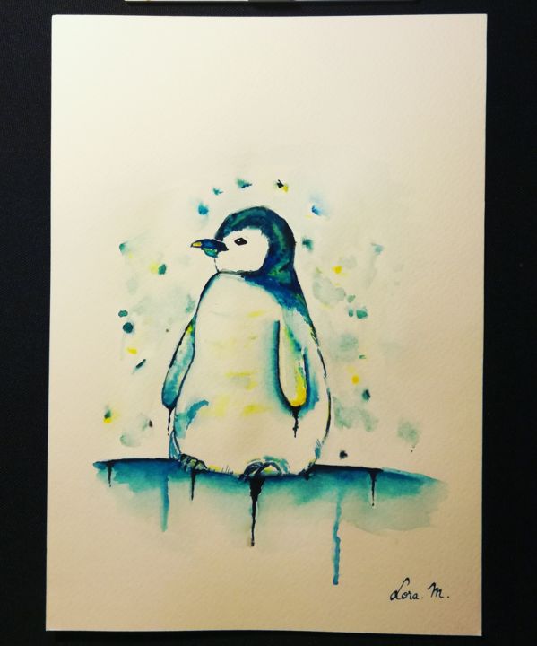 Pintura intitulada "Pingouin" por Lora, Obras de arte originais