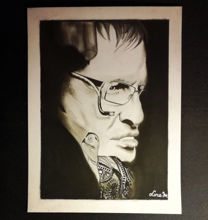 Drawing titled "Stephen Hawking" by Lora, Original Artwork, Charcoal