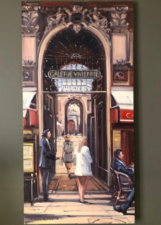 Painting titled "Galerie Paris Vivie…" by Lorann Lacave -Ladeuix, Original Artwork, Oil Mounted on Wood Stretcher frame