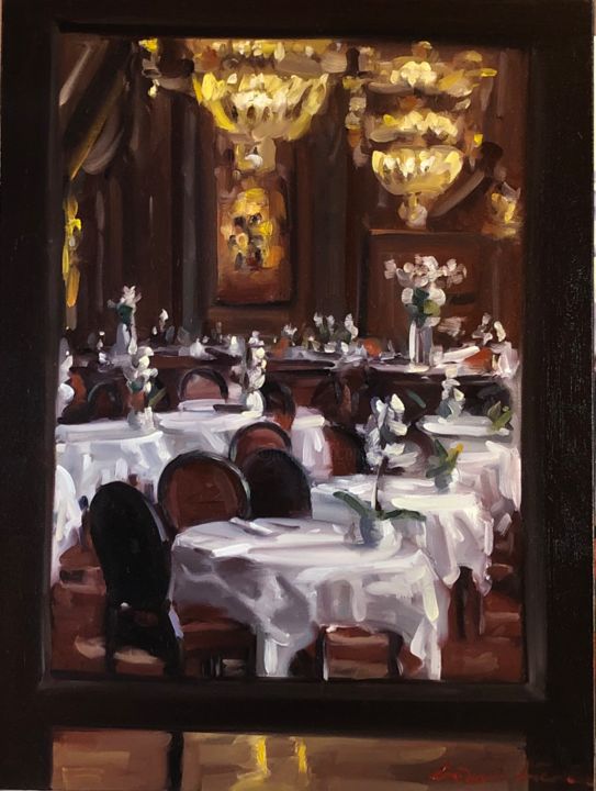 Painting titled "Grand hotel" by Lorann Lacave, Original Artwork, Oil