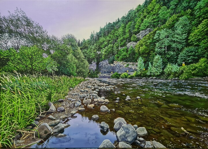 Painting titled "River in twilight" by Lorant Cucui, Original Artwork, Acrylic