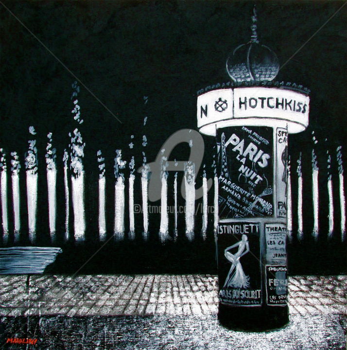 Peinture intitulée "" PARIS LA NUIT "" par Carlo Maiolini, Œuvre d'art originale, Huile