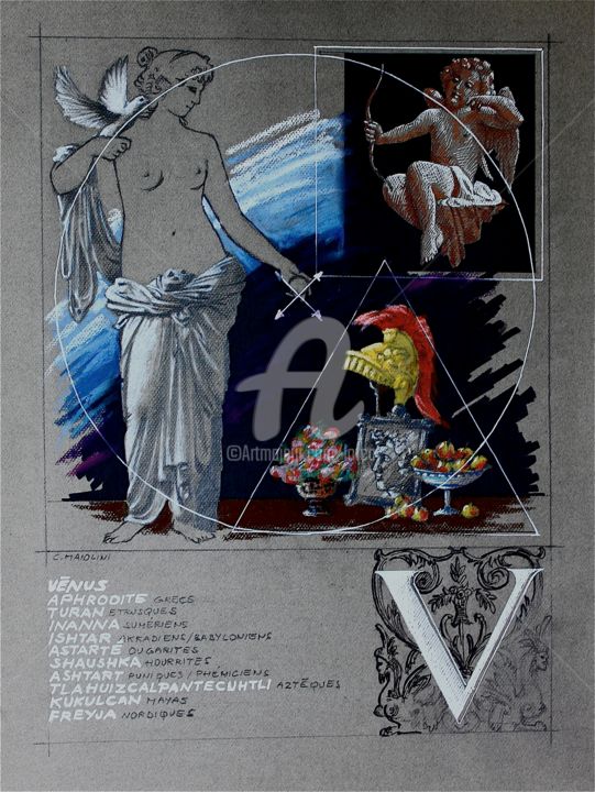 Tekening getiteld "VÉNUS" door Carlo Maiolini, Origineel Kunstwerk