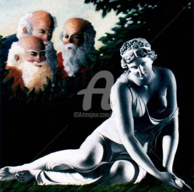 Peinture intitulée ""SUZANNE & LES VIEI…" par Carlo Maiolini, Œuvre d'art originale
