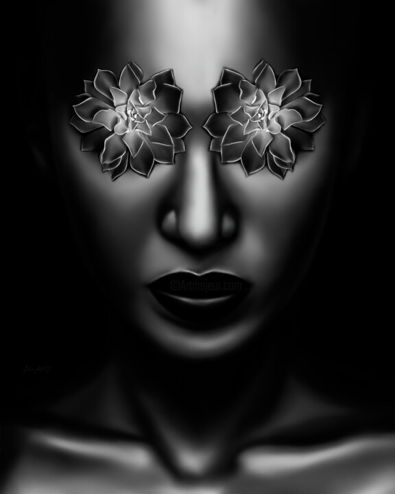 Digital Arts titled "Yeux Fleur" by Lord Amihere, Original Artwork, Digital Painting