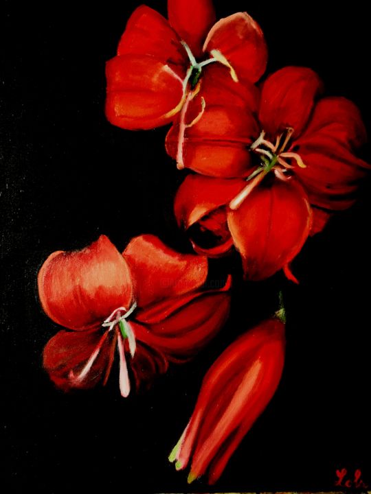Painting titled "Fire flowers" by Loredana Lola, Original Artwork, Oil