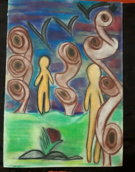 Drawing titled "Planetario" by Lola, Original Art, Pastel