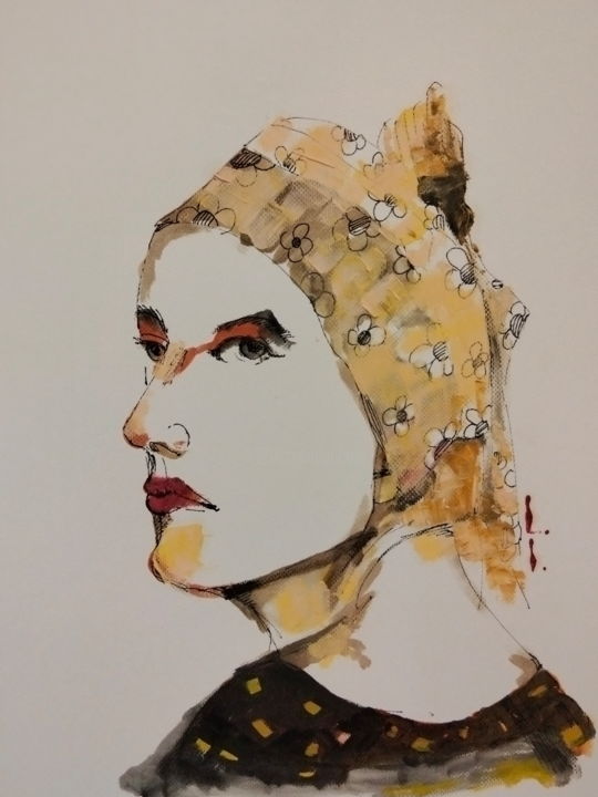 Disegno intitolato "Face 3" da Lorena Iavorschi, Opera d'arte originale, Inchiostro
