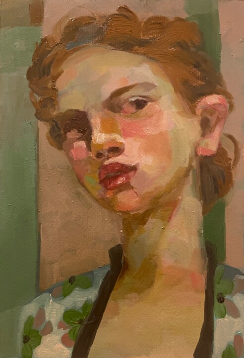 Painting titled "Green evening" by Lorena Iavorschi, Original Artwork, Oil