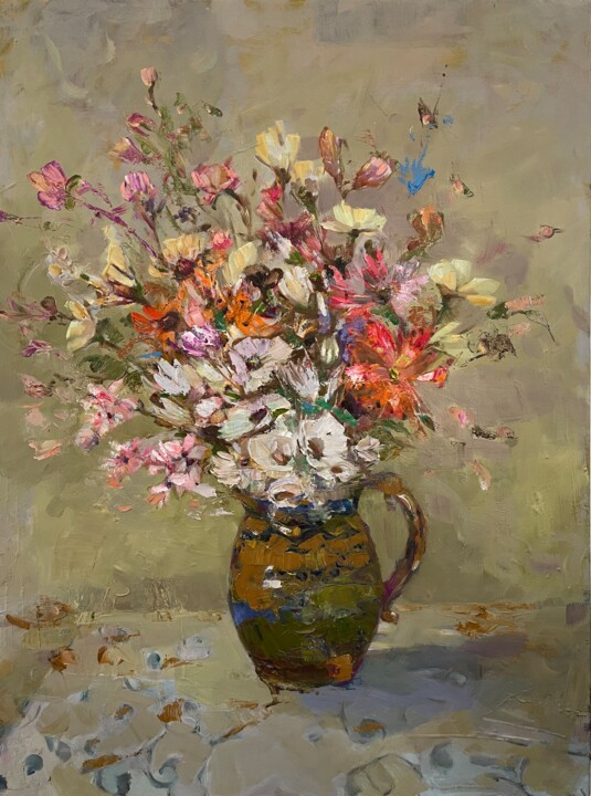 Painting titled "Sunday's flowers" by Lorena Iavorschi, Original Artwork, Oil