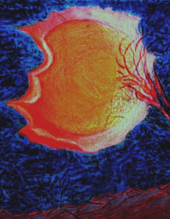 Painting titled "Moonrise" by Lorenzina B, Original Artwork, Pastel