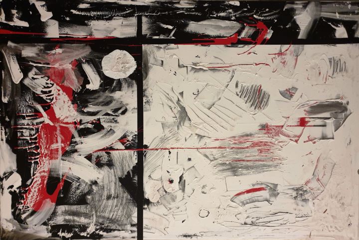 Painting titled "red line" by Lorenzo Beccherle, Original Artwork, Acrylic
