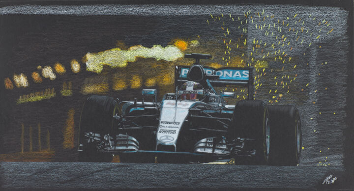Zeichnungen mit dem Titel "Lewis Hamilton Merc…" von Lorenzo Benetton, Original-Kunstwerk, Bleistift