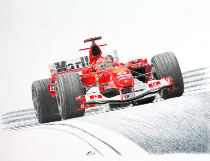 Disegno intitolato "Michael Schumacher…" da Lorenzo Benetton, Opera d'arte originale, Matite colorate