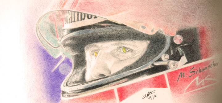 Dessin intitulée "Michael Schumacher'…" par Lorenzo Benetton, Œuvre d'art originale, Crayon