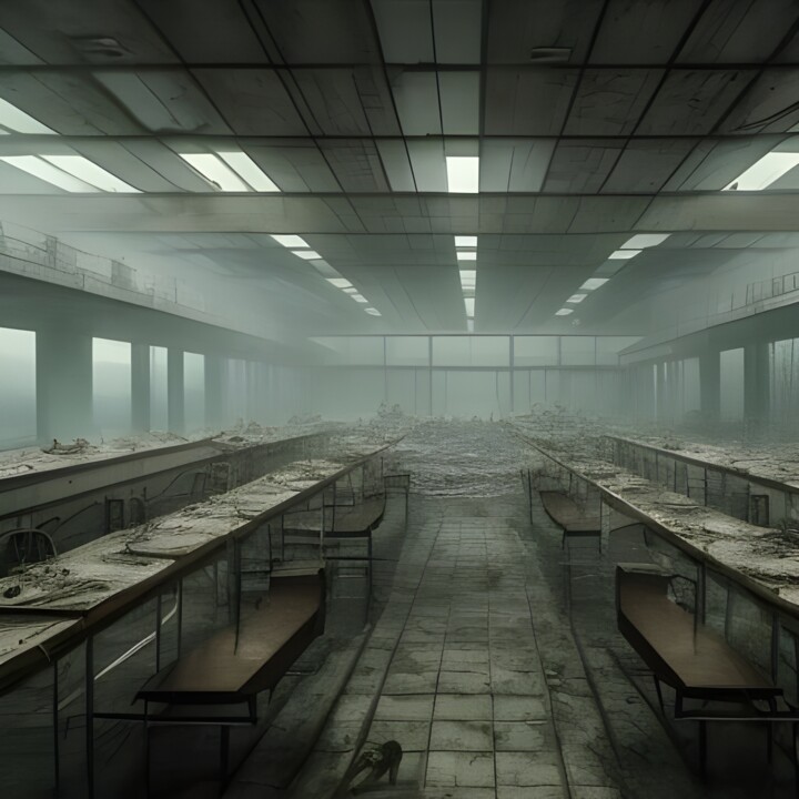 Arte digitale intitolato "mensa abbandonata" da Lorenzo Corti, Opera d'arte originale, Immagine generata dall'IA