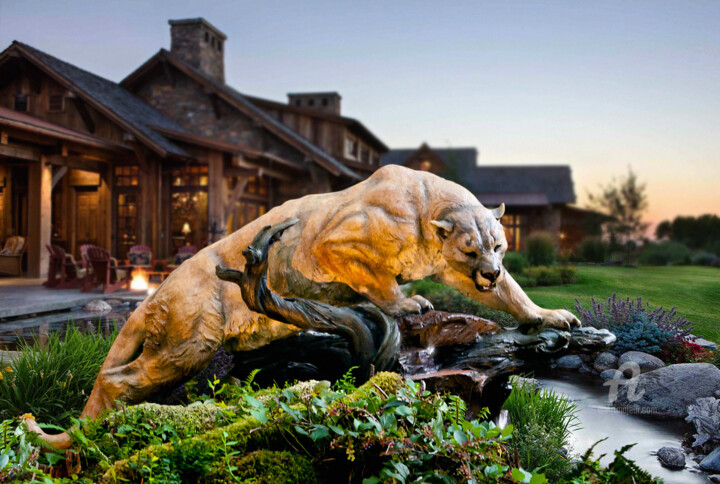Escultura intitulada "Heroic Mountain Lion" por Lorenzo Ghiglieri, Obras de arte originais, Bronze