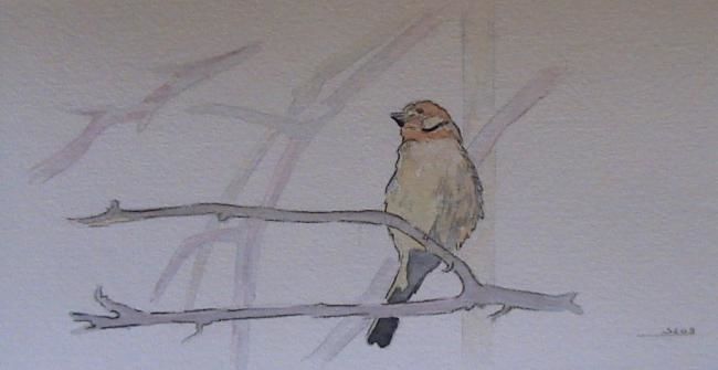 Painting titled "bird on branch" by Sharon Legendre, Original Artwork