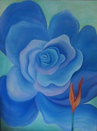 Painting titled "Blue Rose" by Lorna Fernandez, Original Artwork, Oil