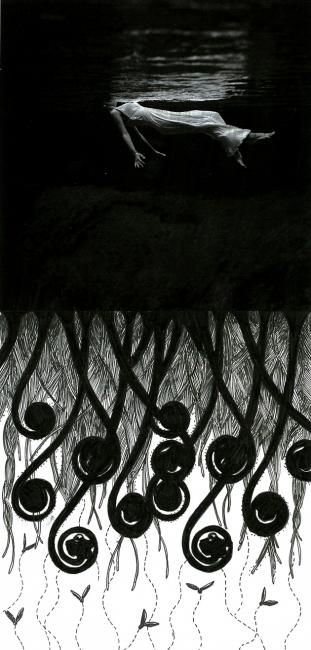 Collagen mit dem Titel "dark water" von Lost Beauty, Original-Kunstwerk