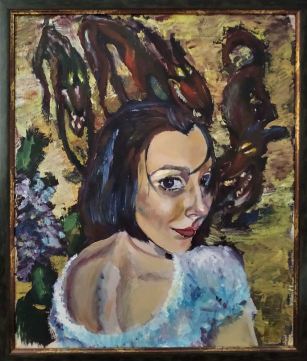 Картина под названием "Автопортрет" - Ольга Рощупкина (Лотерман), Подлинное произведение искусства, Масло
