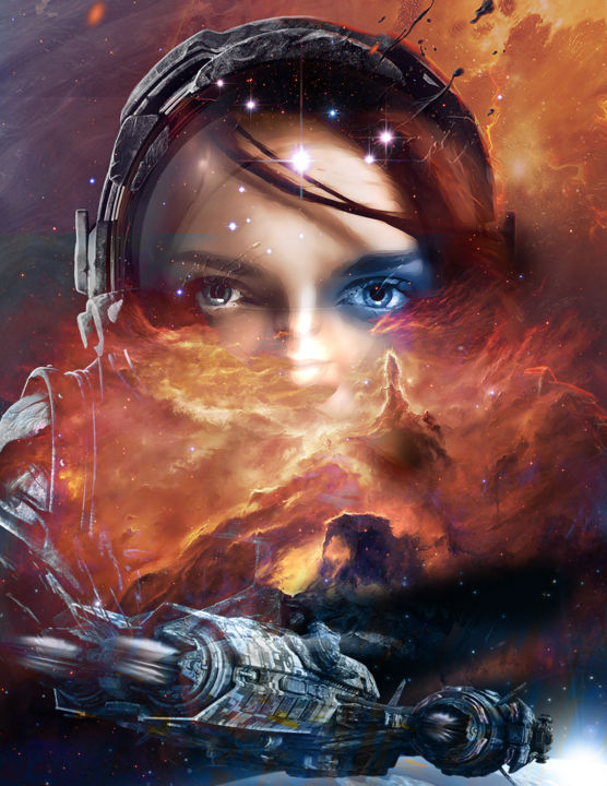 Digital Arts titled "Space Girl" by Lothar Bauer, Original Artwork, 2D Digital Work