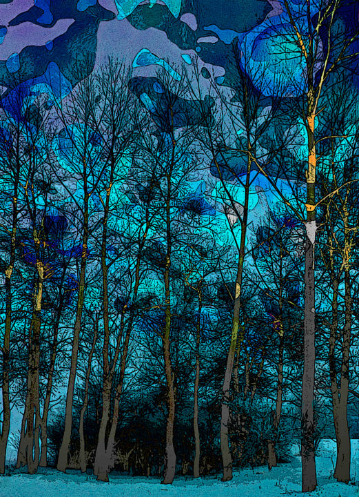 "Trees in Blue" başlıklı Dijital Sanat Lothar Boris Piltz tarafından, Orijinal sanat, Dijital Resim