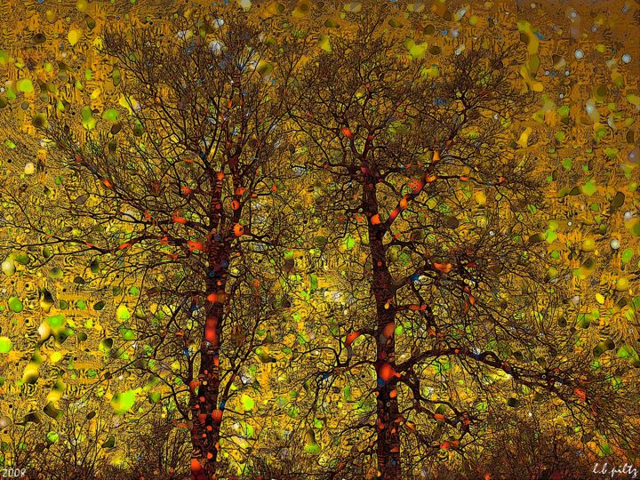 Grafika cyfrowa / sztuka generowana cyfrowo zatytułowany „Trees in Yellow” autorstwa Lothar Boris Piltz, Oryginalna praca, M…