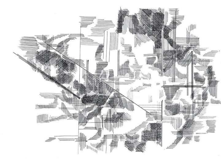 Zeichnungen mit dem Titel "no machine / 7 24" von Lothar Neumann, Original-Kunstwerk, Kugelschreiber