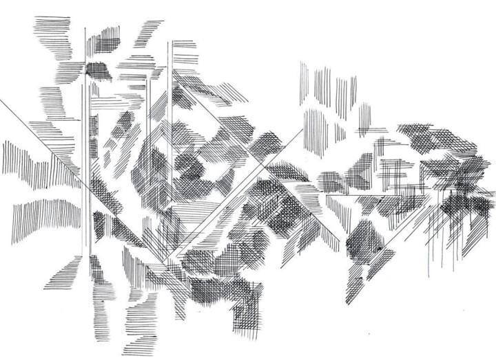 Tekening getiteld "no machine / 9 24" door Lothar Neumann, Origineel Kunstwerk, Balpen