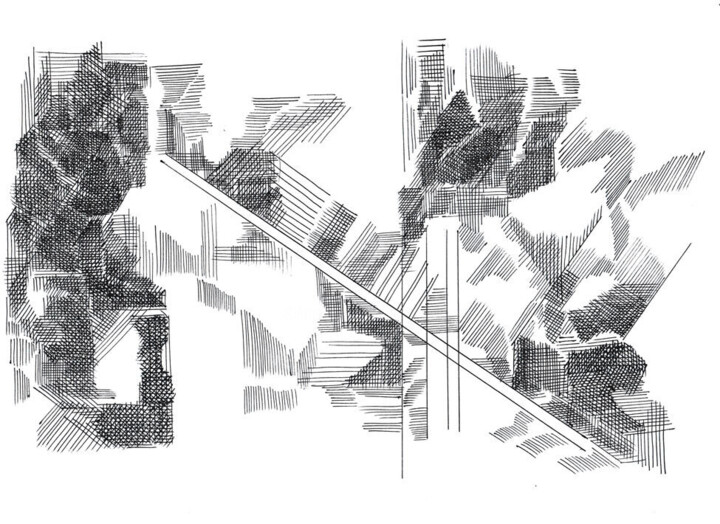 Zeichnungen mit dem Titel "no machine / 11 24" von Lothar Neumann, Original-Kunstwerk, Kugelschreiber
