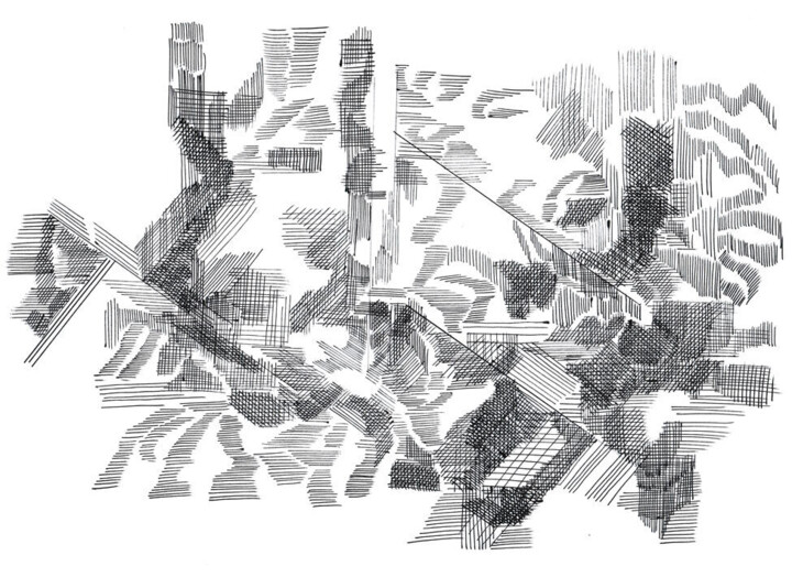 Tekening getiteld "no machine  16 / 24" door Lothar Neumann, Origineel Kunstwerk, Balpen
