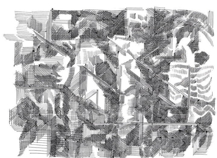 Tekening getiteld "no machine  17/24" door Lothar Neumann, Origineel Kunstwerk, Balpen