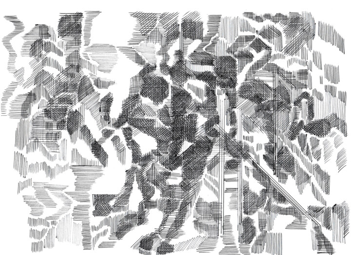 Dessin intitulée "no machine 21/24" par Lothar Neumann, Œuvre d'art originale, Stylo à bille