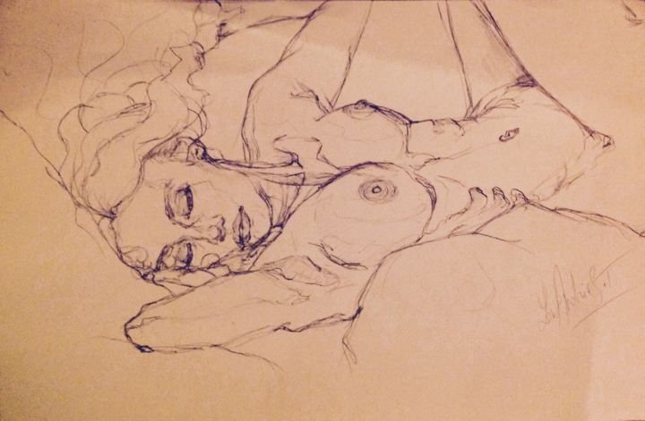 Drawing titled ""Beautée nue"" by Lou Andreas Salomé Tauss, Original Artwork, Ballpoint pen