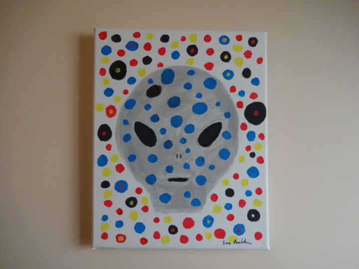 Painting titled "grey-alien-with-orb…" by Lou Baldin, Original Artwork