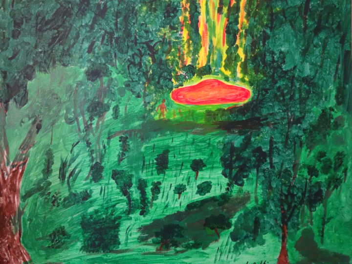 Painting titled "Alien abduction" by Lou Baldin, Original Artwork, Acrylic