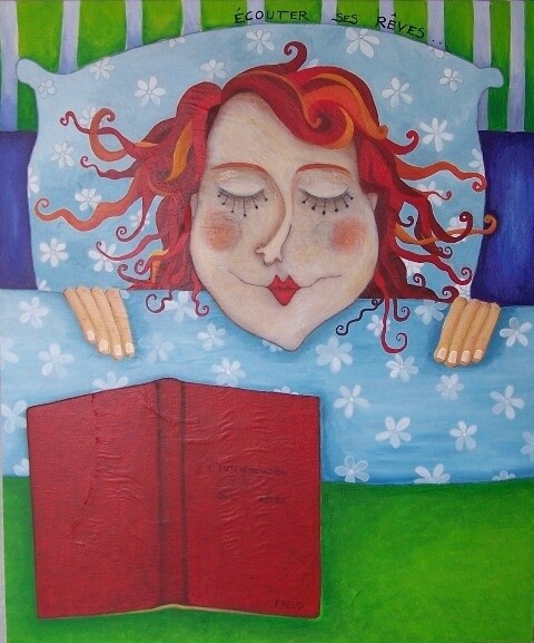 Peinture intitulée "Ecouter ses rêves" par Lou Kat, Œuvre d'art originale, Huile