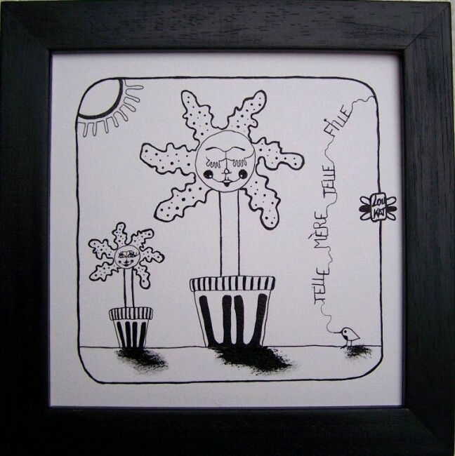 Картина под названием "Telle mère, telle f…" - Lou Kat, Подлинное произведение искусства, Масло