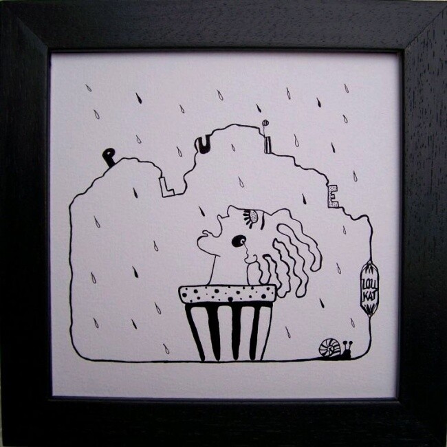 Картина под названием "Pluie" - Lou Kat, Подлинное произведение искусства, Масло