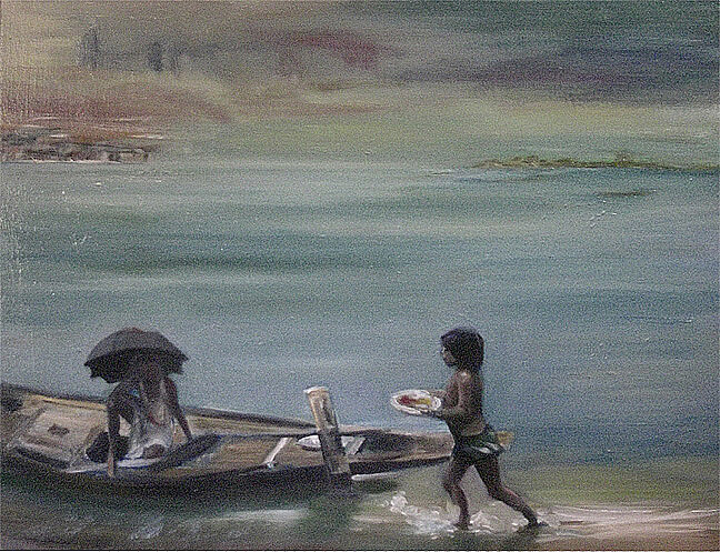 Pintura intitulada "bali-breakfast.jpg" por Lou Marek, Obras de arte originais, Acrílico