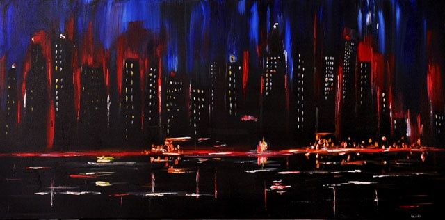 Painting titled "New york city" by Sandrine Lascols, Original Artwork, Oil
