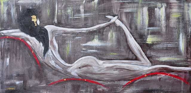 Painting titled "femme au sofa" by Sandrine Lascols, Original Artwork, Oil
