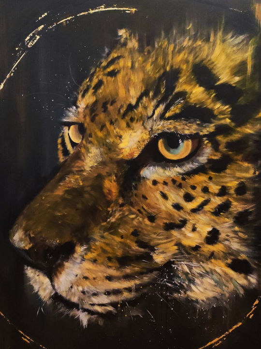 Painting titled "Leopard" by Laurent Coukan, Original Art, Acrylic