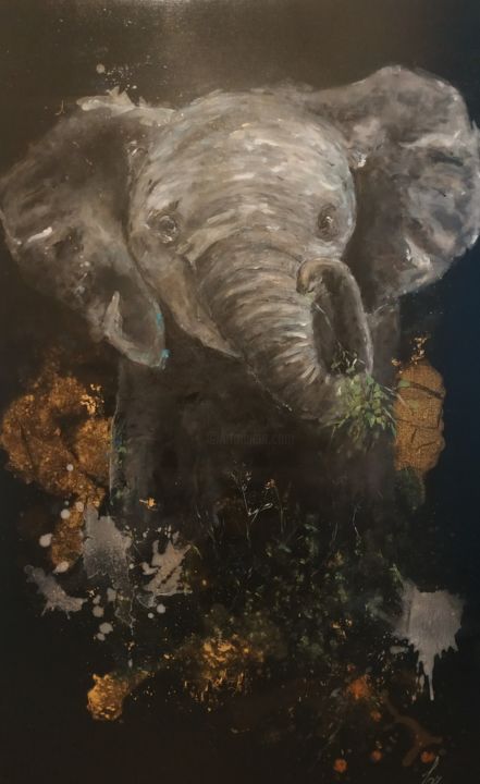 Painting titled "Baby Elephant" by Laurent Coukan, Original Art, Acrylic