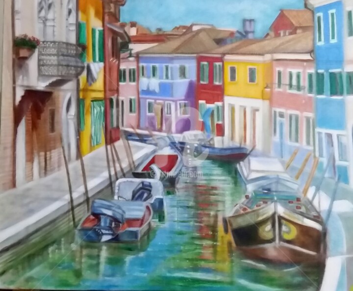 Painting titled "Burano y sus casas…" by Loubarca, Original Artwork, Oil